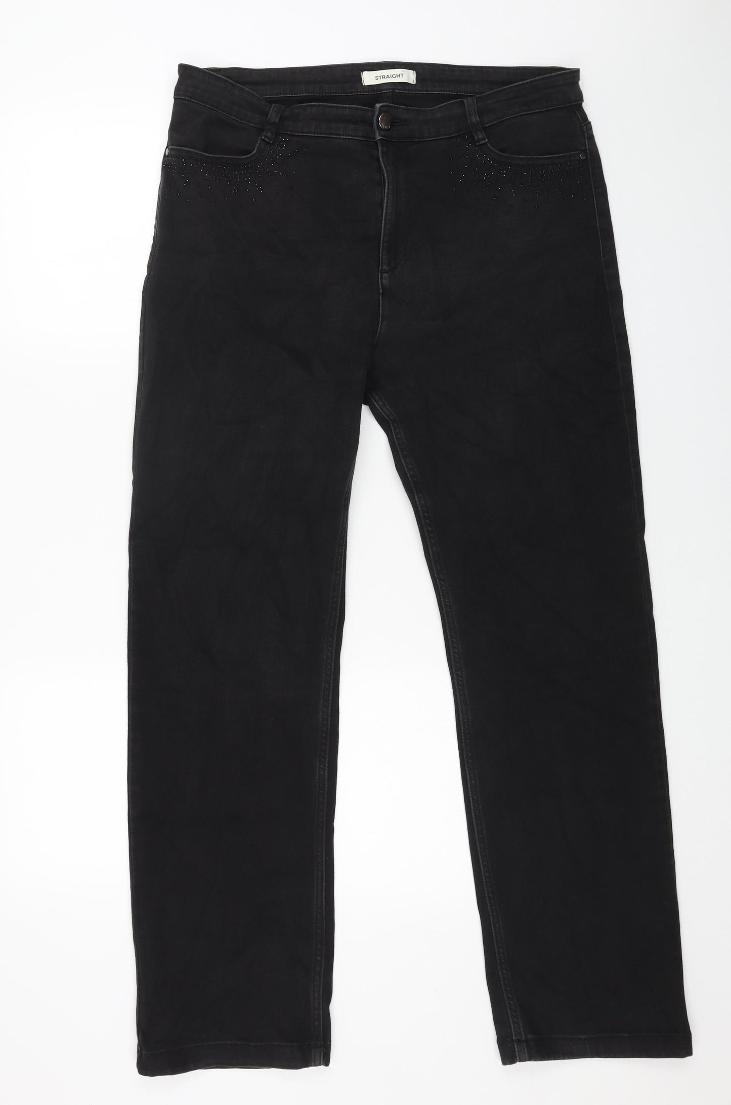 Marks and Spencer Womens Black Cotton Straight Jeans Size 16 L29 in Regular Button