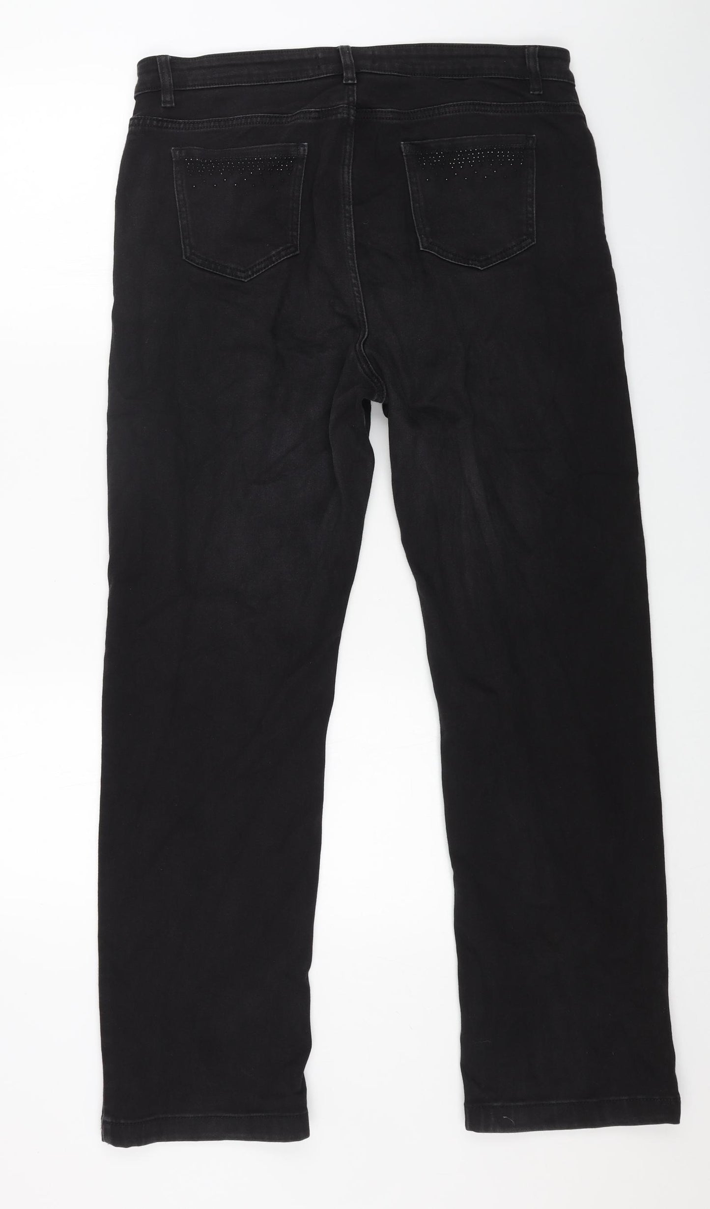 Marks and Spencer Womens Black Cotton Straight Jeans Size 16 L29 in Regular Button