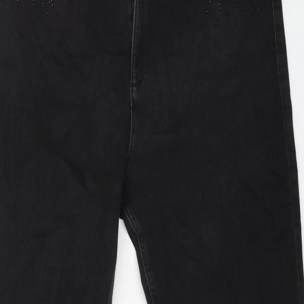 Marks and Spencer Womens Black Cotton Straight Jeans Size 16 L29 in Regular Button