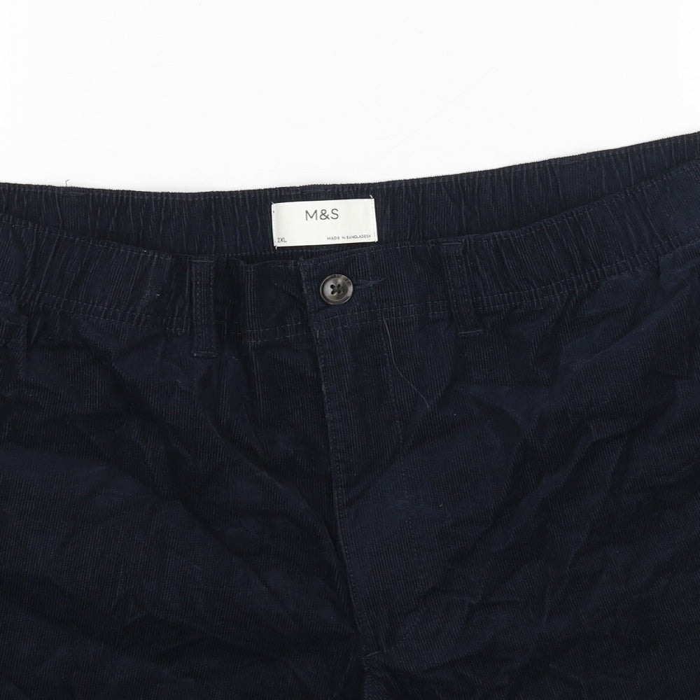 Marks and Spencer Mens Blue Cotton Chino Shorts Size XL L9 in Regular Button