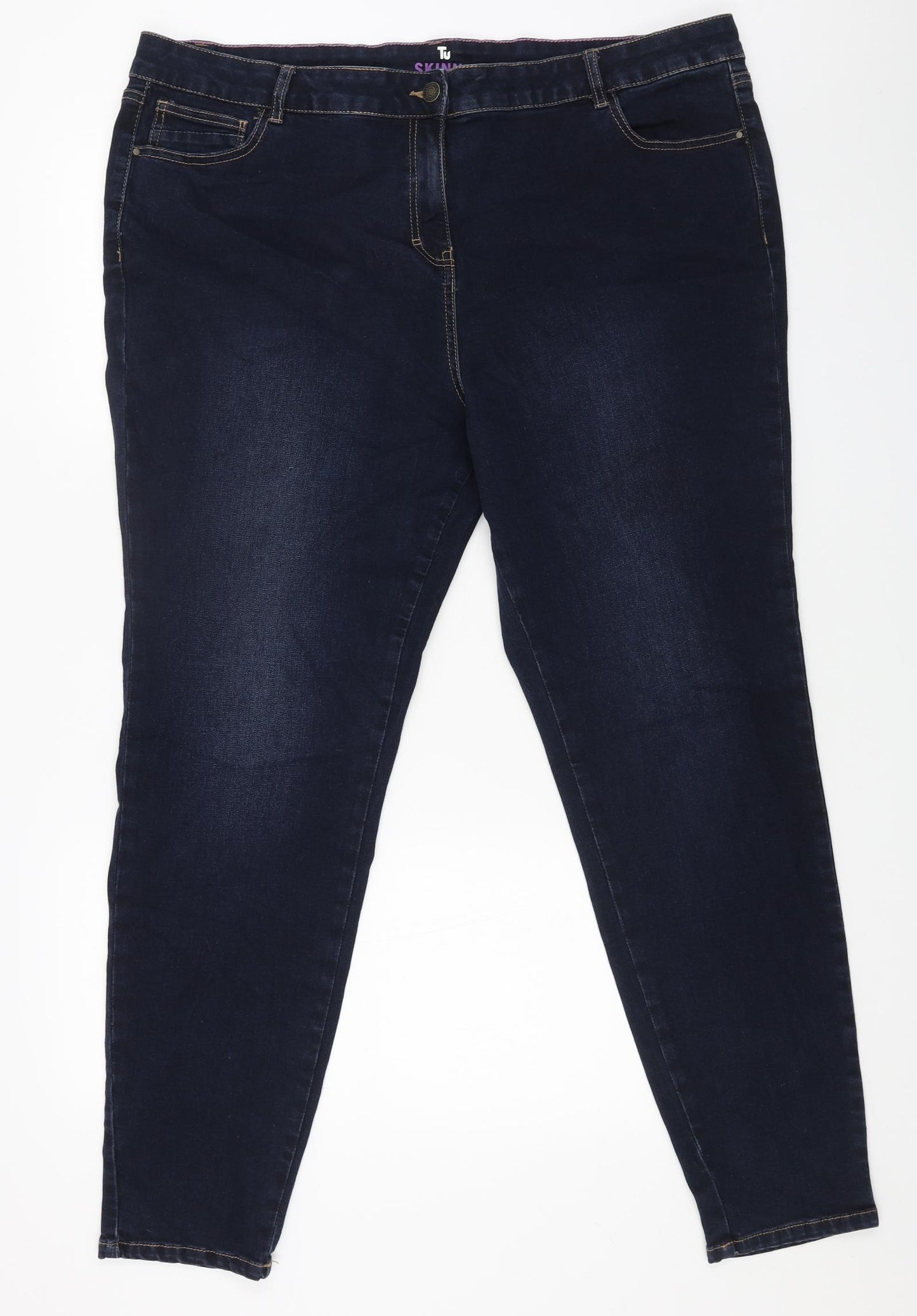 TU Womens Blue Cotton Skinny Jeans Size 22 L29 in Regular Button