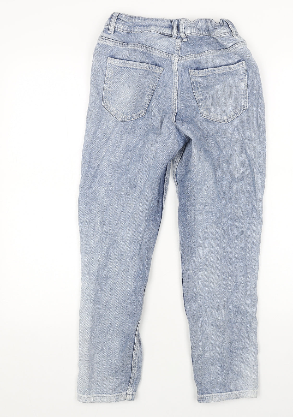 H&M Girls Blue Cotton Straight Jeans Size 9-10 Years Regular Button - Distressed