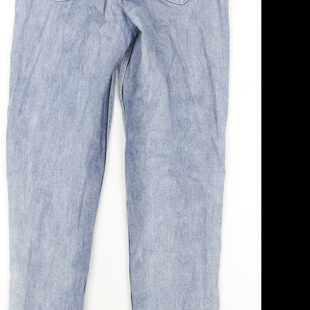 H&M Girls Blue Cotton Straight Jeans Size 9-10 Years Regular Button - Distressed