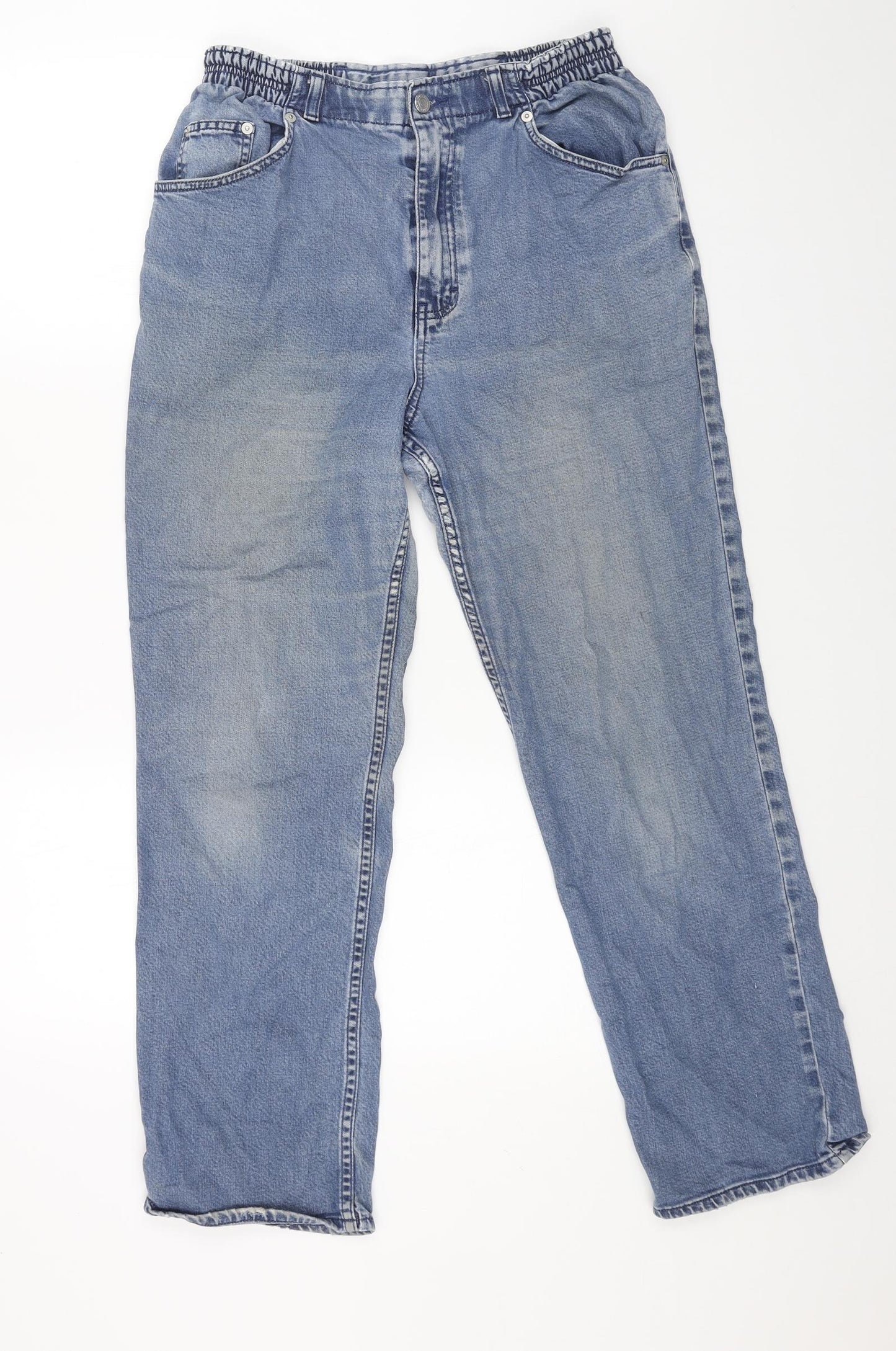 Marks and Spencer Womens Blue Cotton Straight Jeans Size 12 L27 in Regular Button