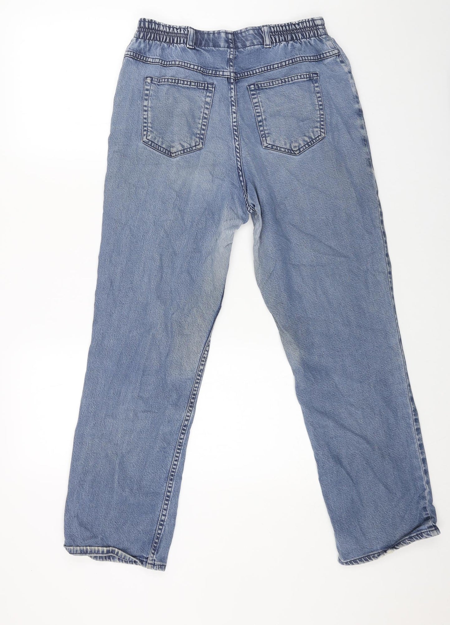 Marks and Spencer Womens Blue Cotton Straight Jeans Size 12 L27 in Regular Button