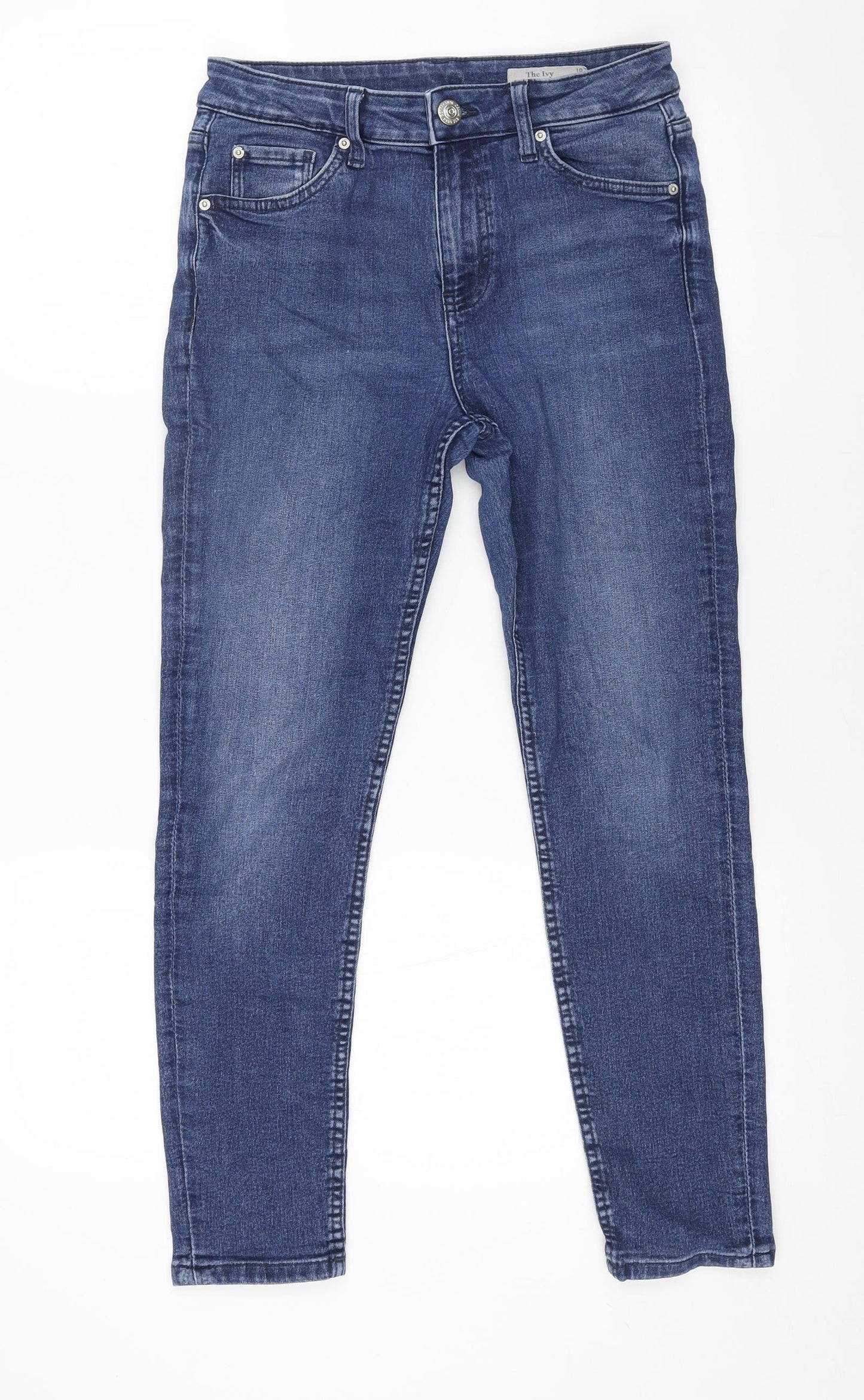 Marks and Spencer Womens Blue Cotton Skinny Jeans Size 10 L25 in Regular Button