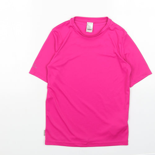 DECATHLON Girls Pink Polyester Basic T-Shirt Size 12 Years Round Neck Pullover