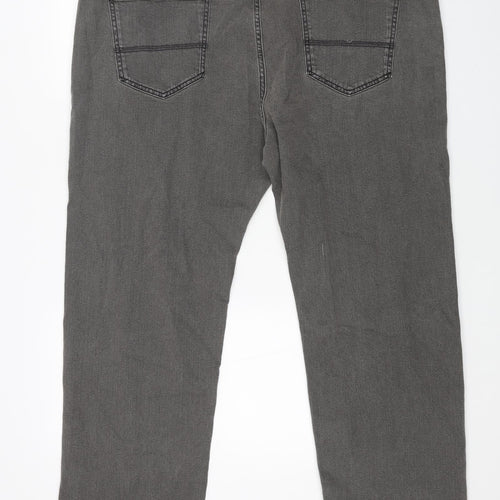 Marks and Spencer Mens Grey Cotton Straight Jeans Size 44 in L33 in Regular Button