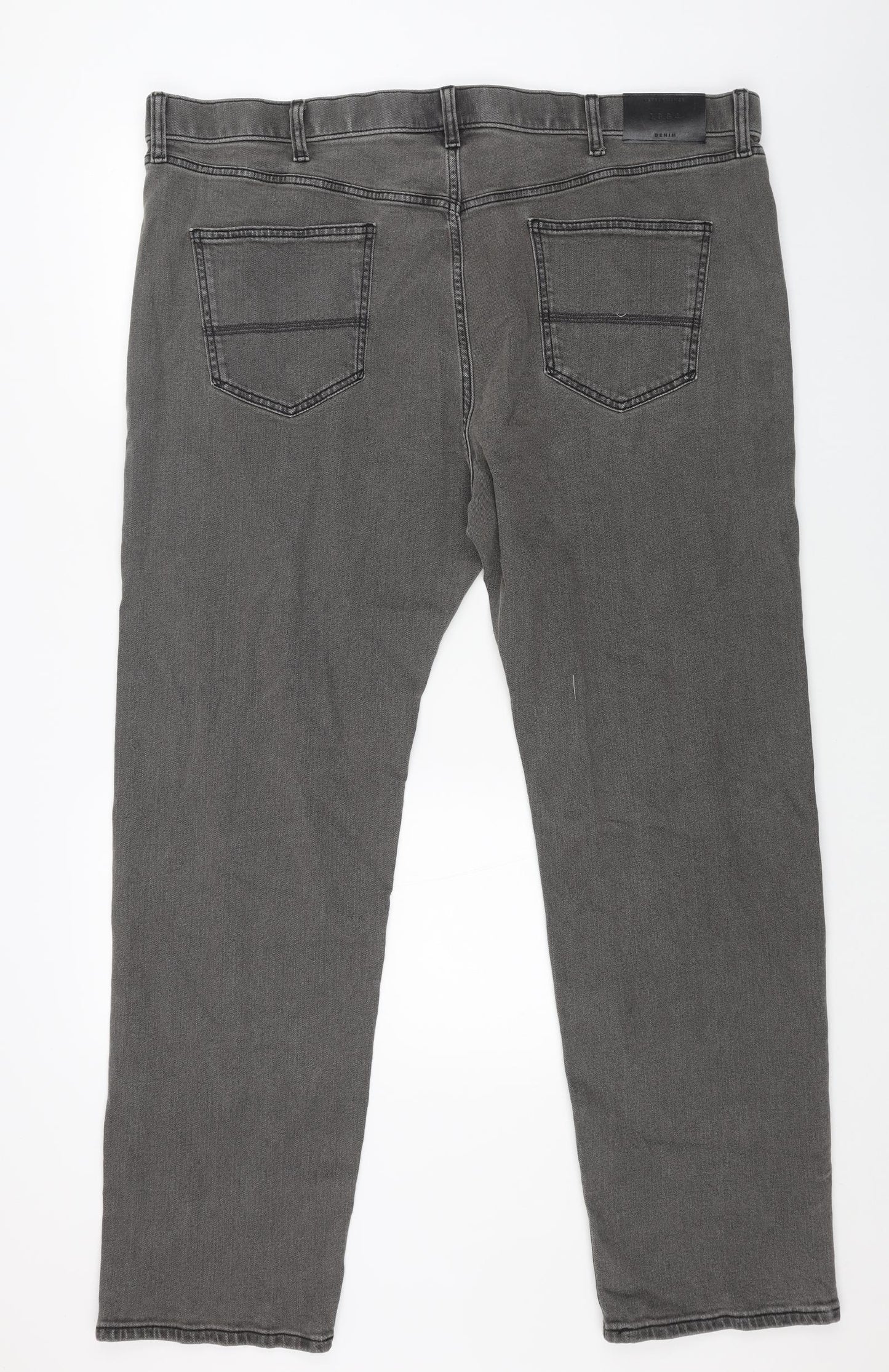 Marks and Spencer Mens Grey Cotton Straight Jeans Size 44 in L33 in Regular Button