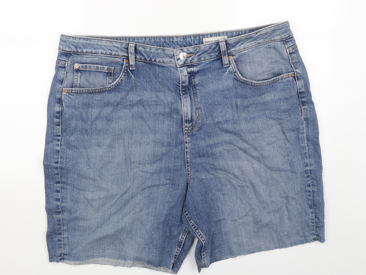 Marks and Spencer Womens Blue Cotton Bermuda Shorts Size 22 Regular Button