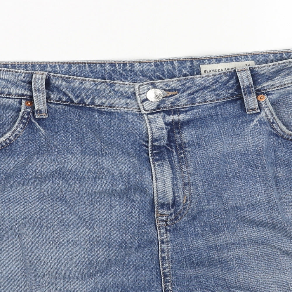 Marks and Spencer Womens Blue Cotton Bermuda Shorts Size 22 Regular Button