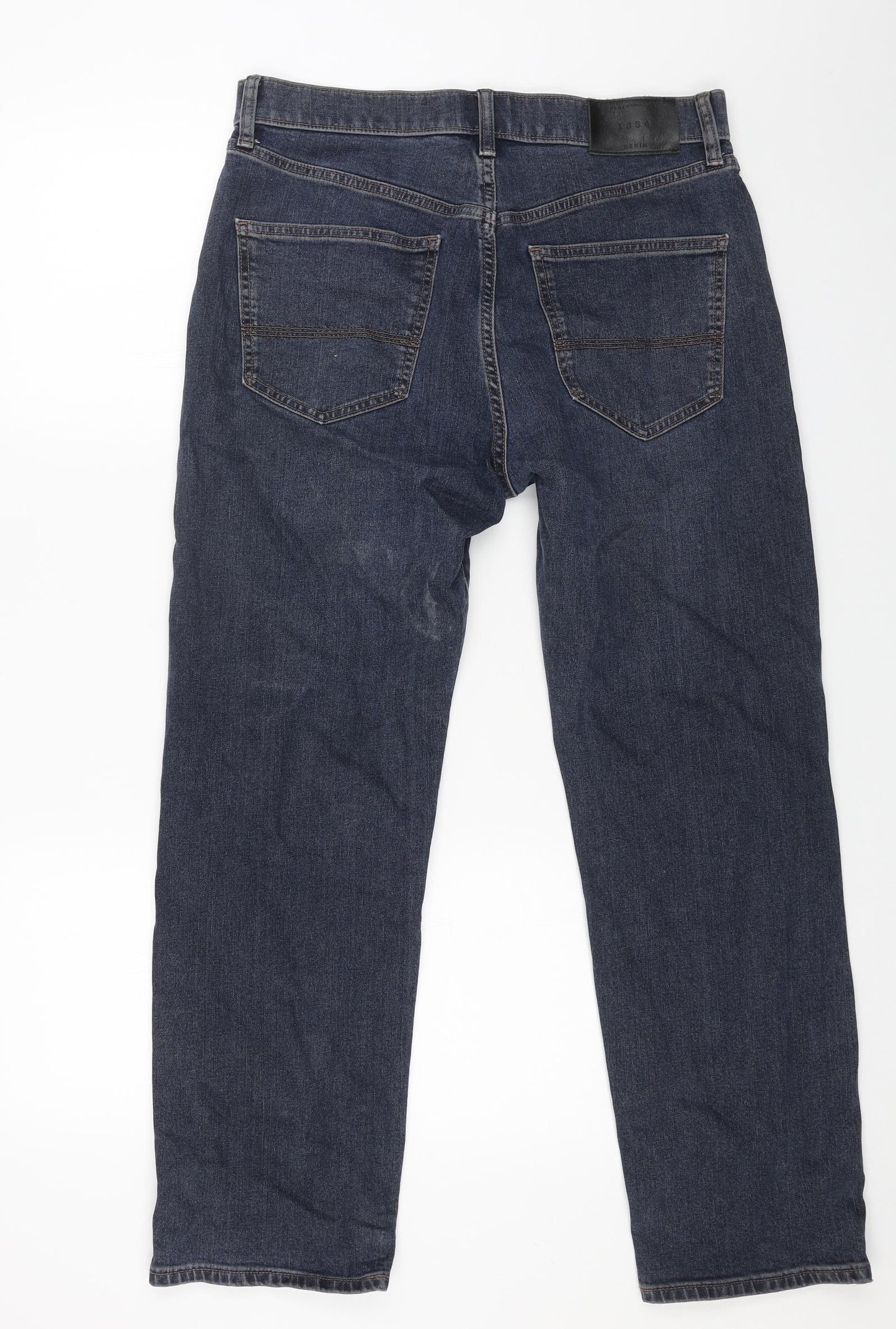 Marks and Spencer Mens Blue Cotton Straight Jeans Size 32 in L29 in Regular Button
