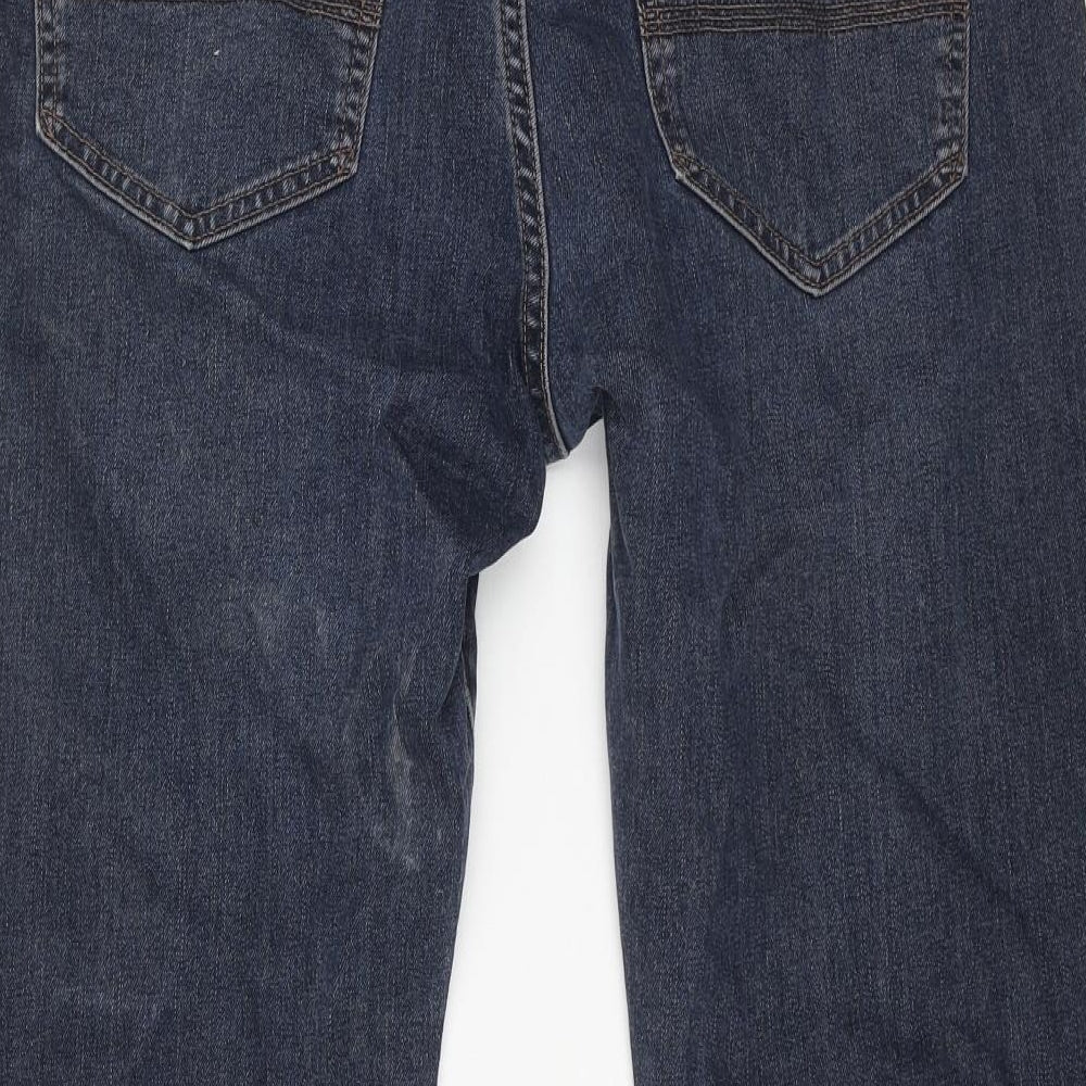 Marks and Spencer Mens Blue Cotton Straight Jeans Size 32 in L29 in Regular Button