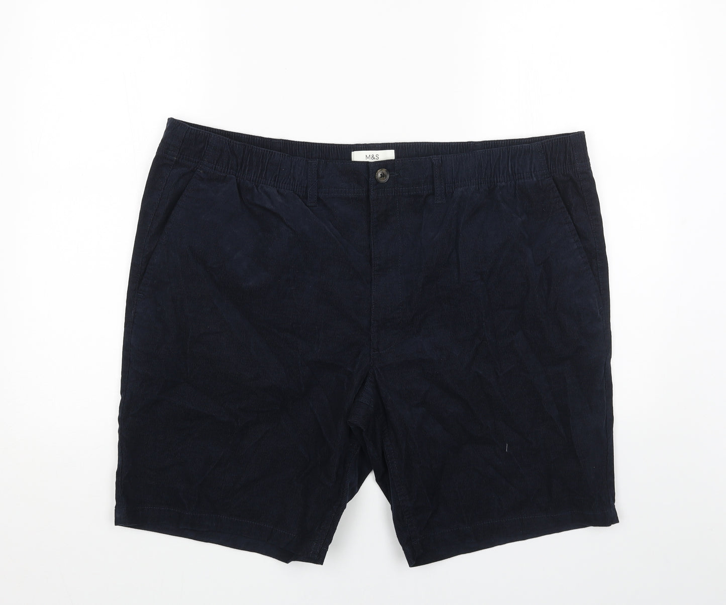 Marks and Spencer Mens Blue Cotton Chino Shorts Size 2XL L9 in Regular Button