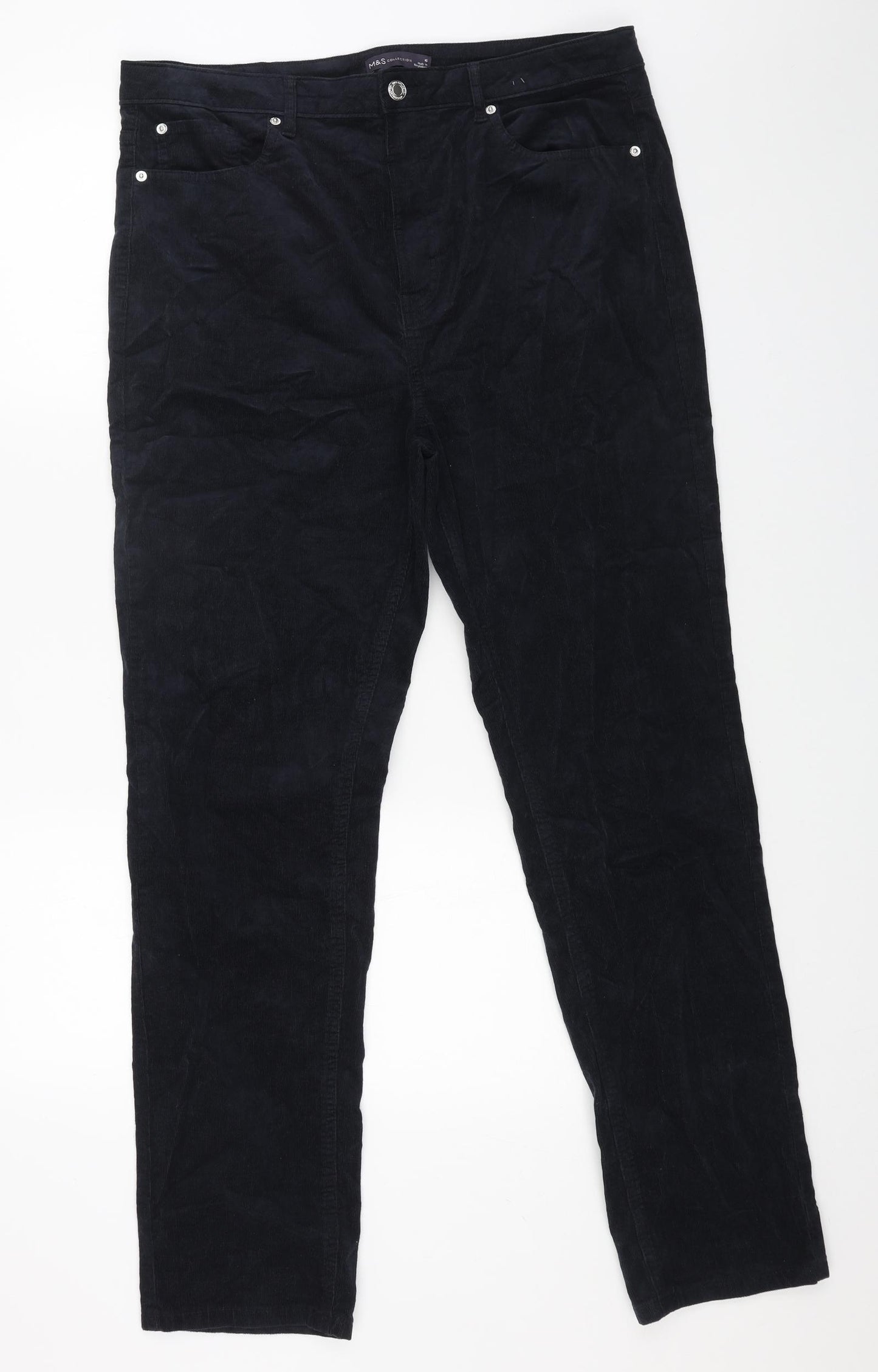 Marks and Spencer Womens Blue Cotton Straight Jeans Size 16 L29 in Regular Button