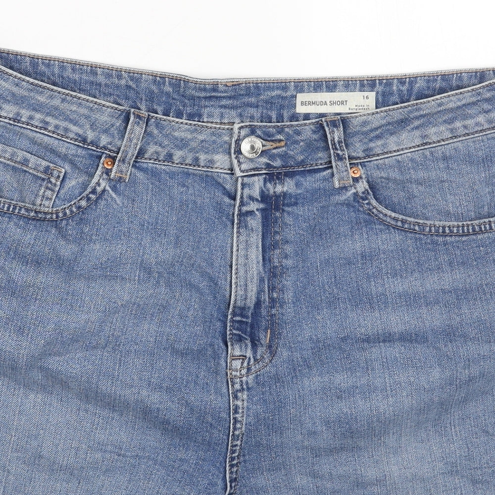 Marks and Spencer Womens Blue Cotton Bermuda Shorts Size 16 Regular Button