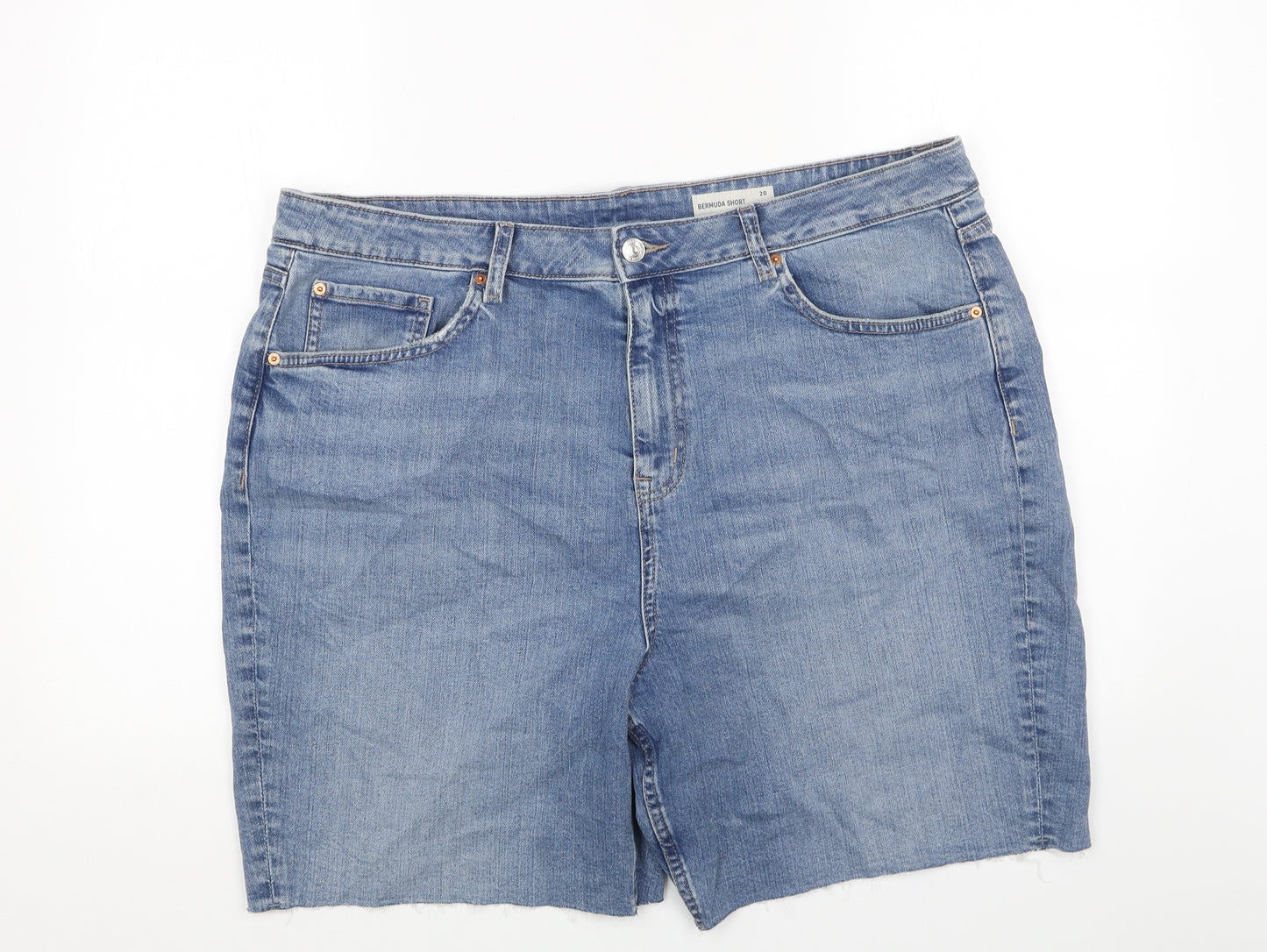 Marks and Spencer Womens Blue Cotton Boyfriend Shorts Size 20 Regular Button