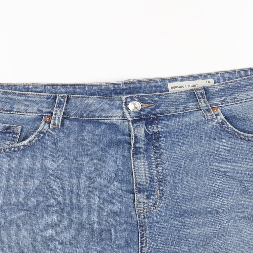Marks and Spencer Womens Blue Cotton Boyfriend Shorts Size 20 Regular Button