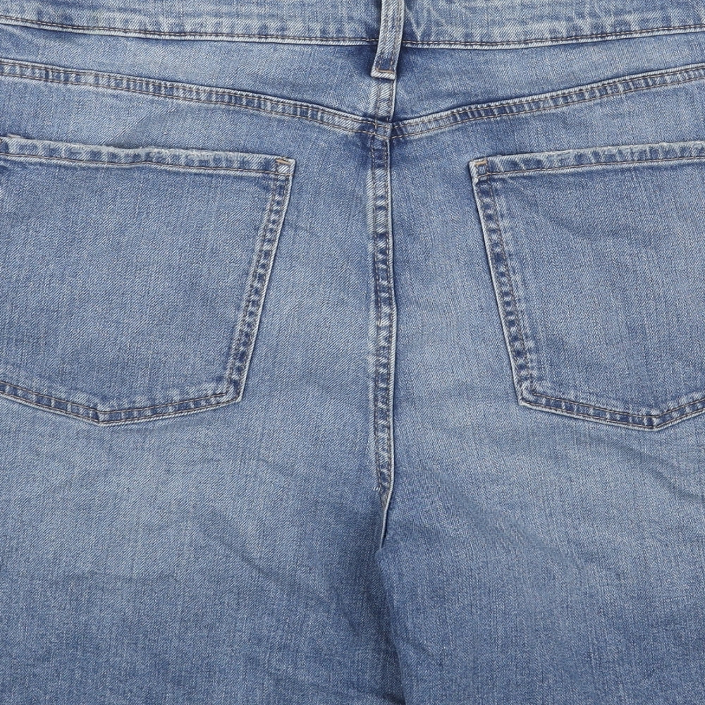 Marks and Spencer Womens Blue Cotton Boyfriend Shorts Size 20 Regular Button
