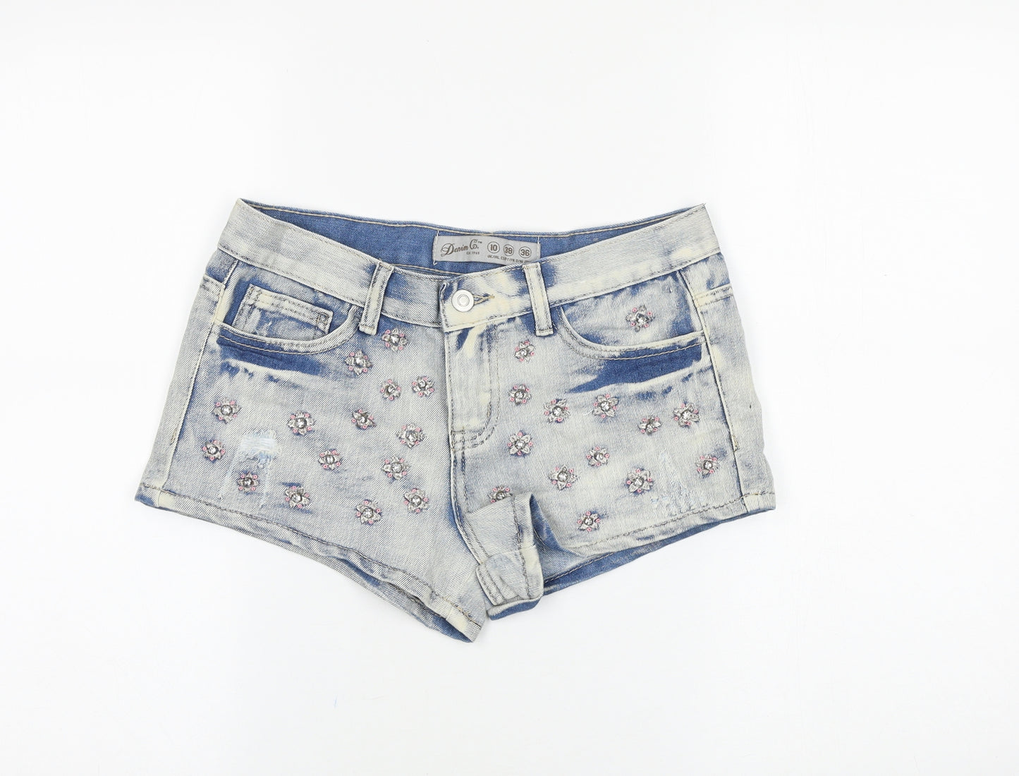 Denim & Co. Womens Blue Geometric Cotton Boyfriend Shorts Size 10 Regular Zip