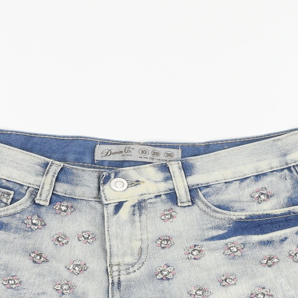 Denim & Co. Womens Blue Geometric Cotton Boyfriend Shorts Size 10 Regular Zip