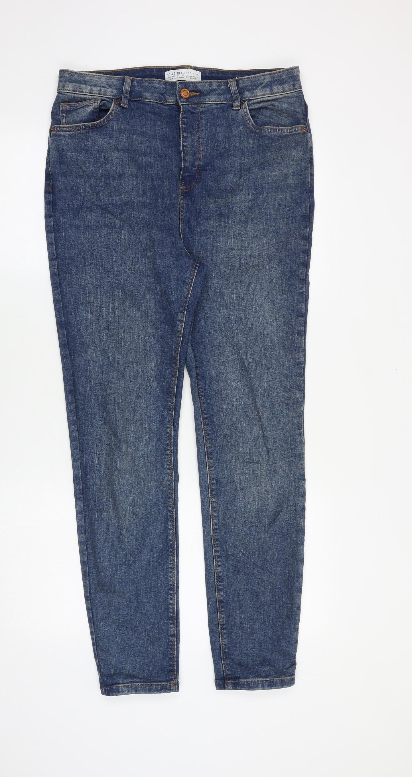 Primark Womens Blue Cotton Skinny Jeans Size 14 Regular Zip