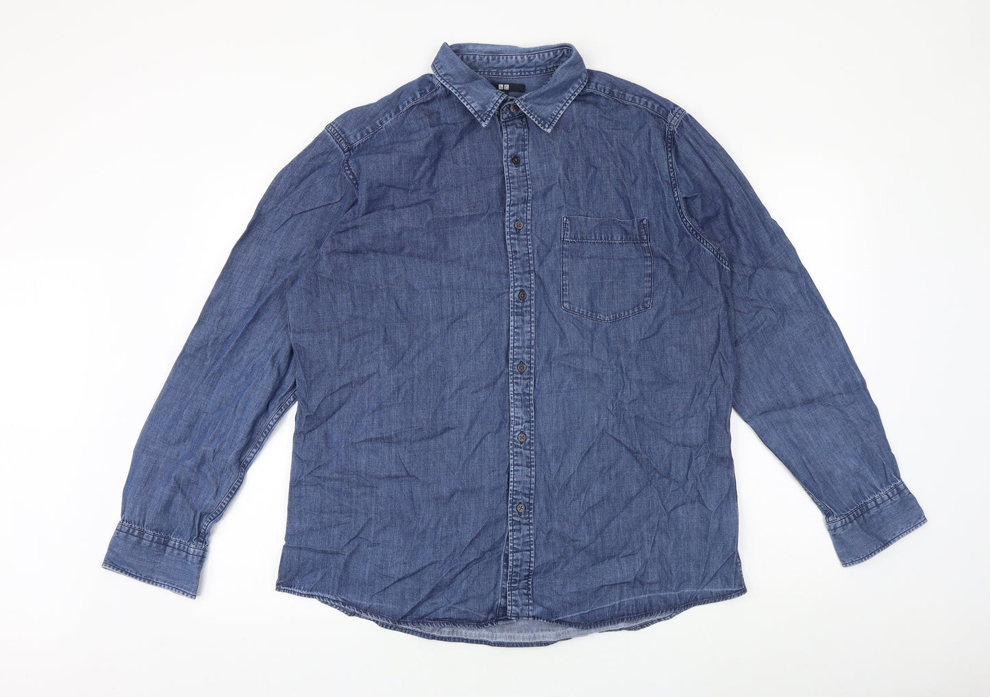 Uniqlo Mens Blue Cotton Button-Up Size XL Collared Button