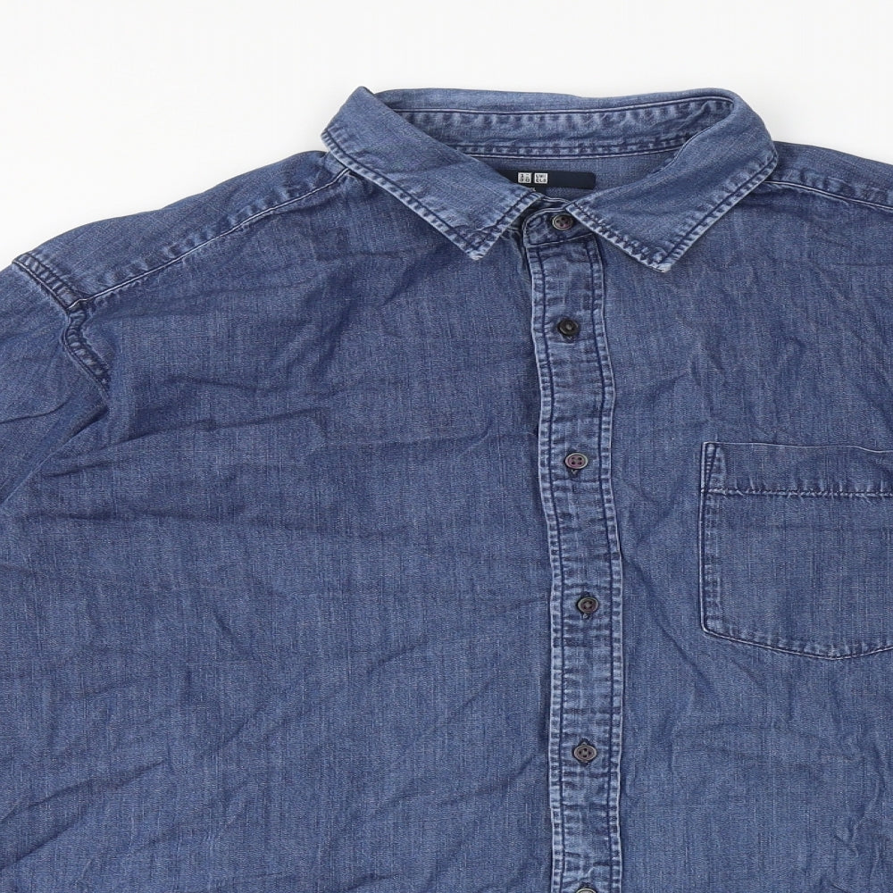 Uniqlo Mens Blue Cotton Button-Up Size XL Collared Button