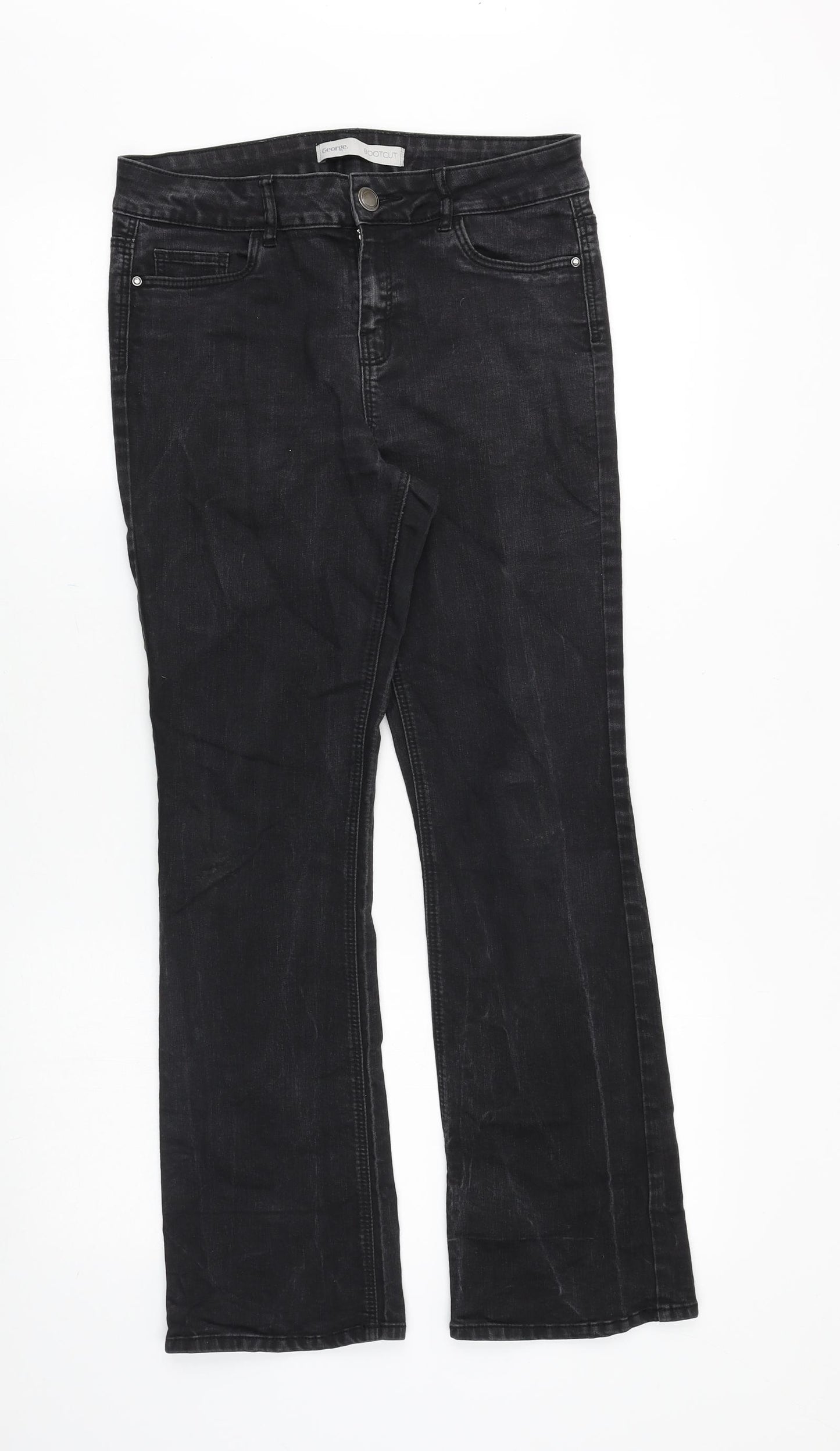 George Womens Black Cotton Bootcut Jeans Size 10 Regular Zip