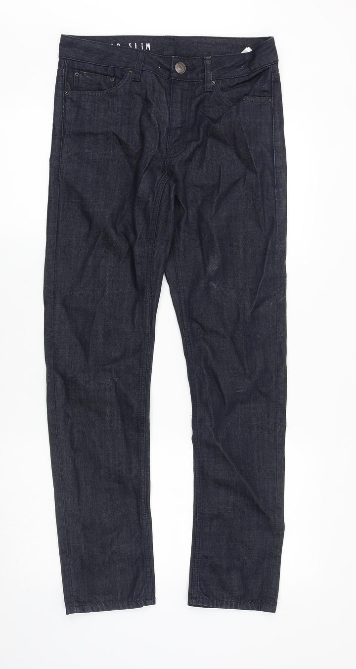 Marks and Spencer Womens Blue Cotton Straight Jeans Size 6 Slim Zip