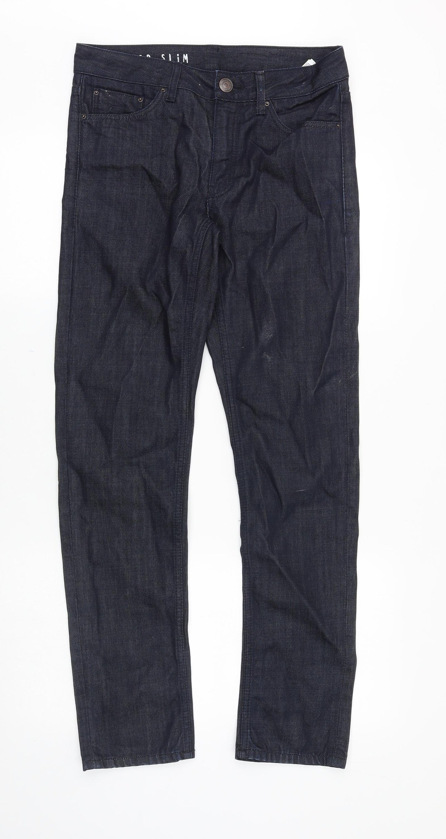 Marks and Spencer Womens Blue Cotton Straight Jeans Size 6 Slim Zip