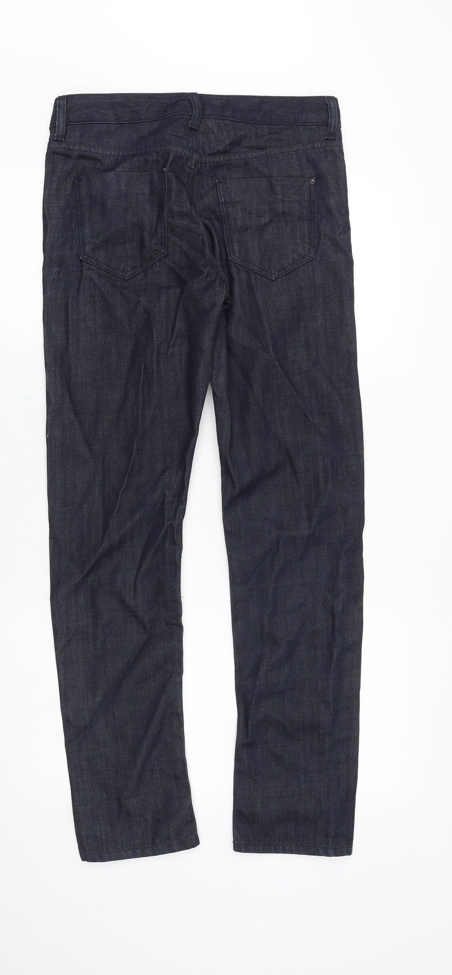 Marks and Spencer Womens Blue Cotton Straight Jeans Size 6 Slim Zip
