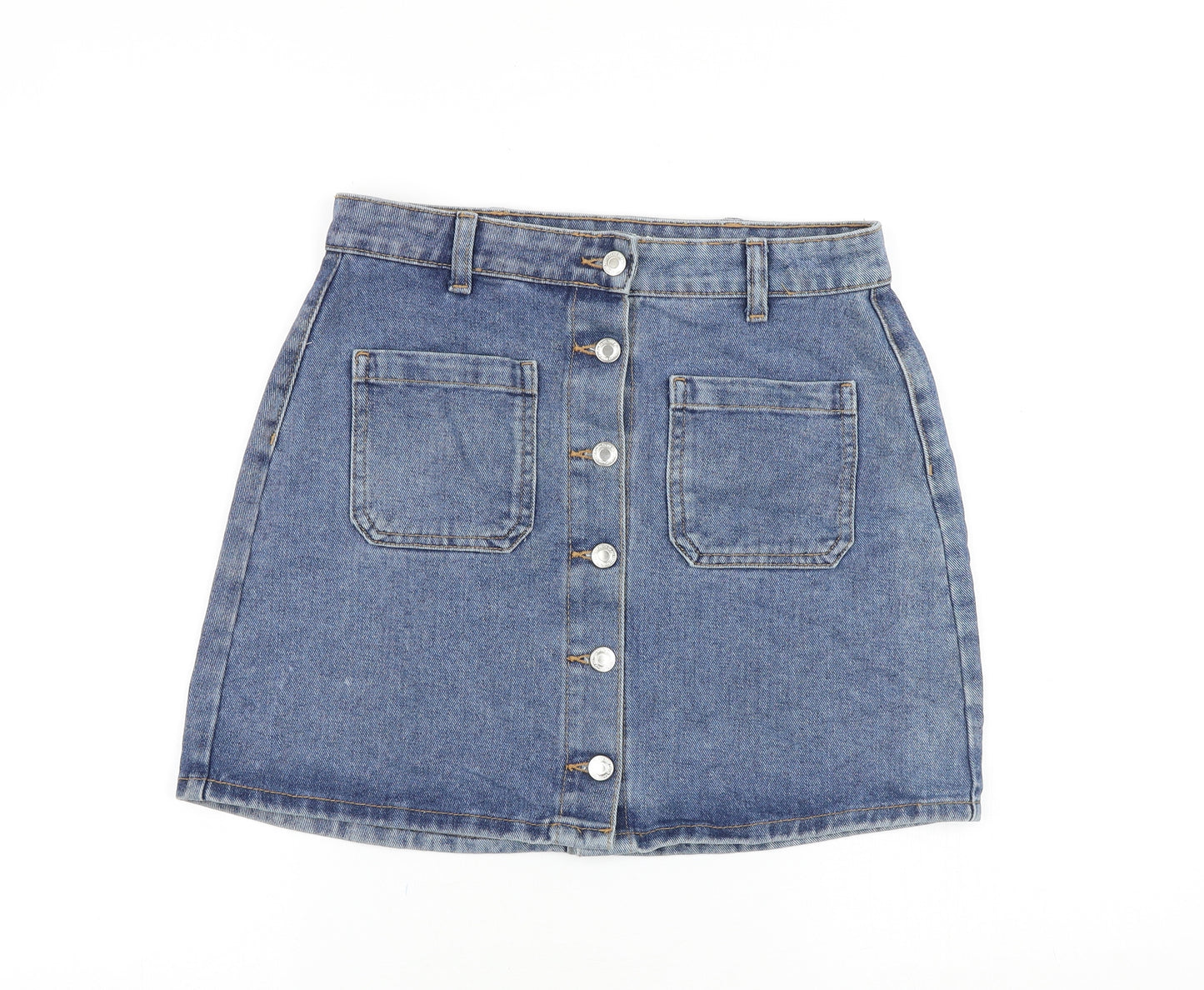 Denim & Co. Womens Blue Cotton Straight & Pencil Skirt Size 12 Button