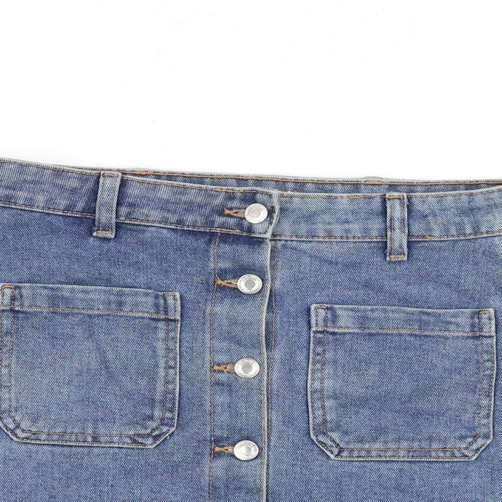Denim & Co. Womens Blue Cotton Straight & Pencil Skirt Size 12 Button