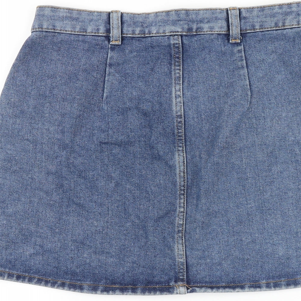 Denim & Co. Womens Blue Cotton Straight & Pencil Skirt Size 12 Button