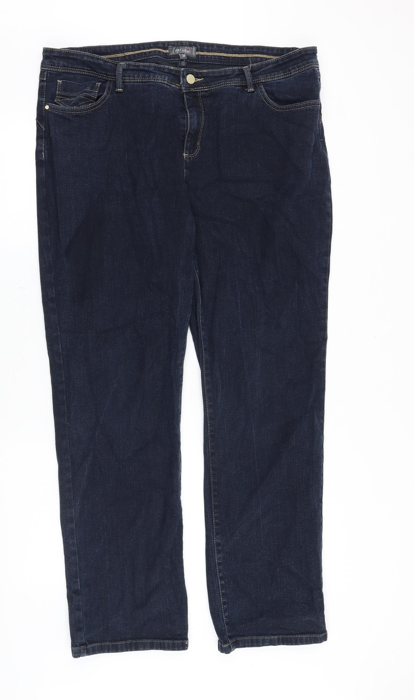 Marks and Spencer Womens Blue Cotton Straight Jeans Size 22 Regular Zip