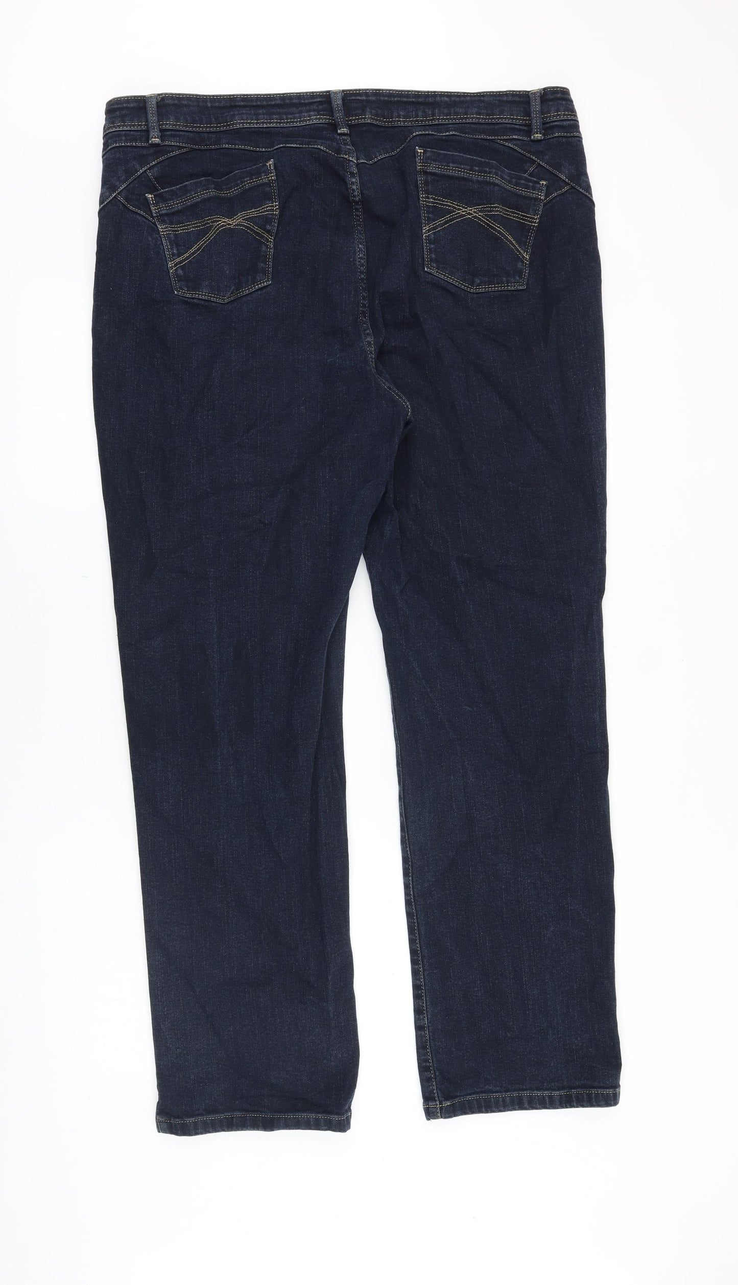 Marks and Spencer Womens Blue Cotton Straight Jeans Size 22 Regular Zip