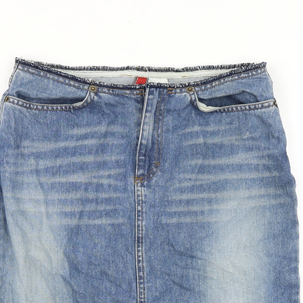 H&M Womens Blue Cotton Straight & Pencil Skirt Size 8 Zip