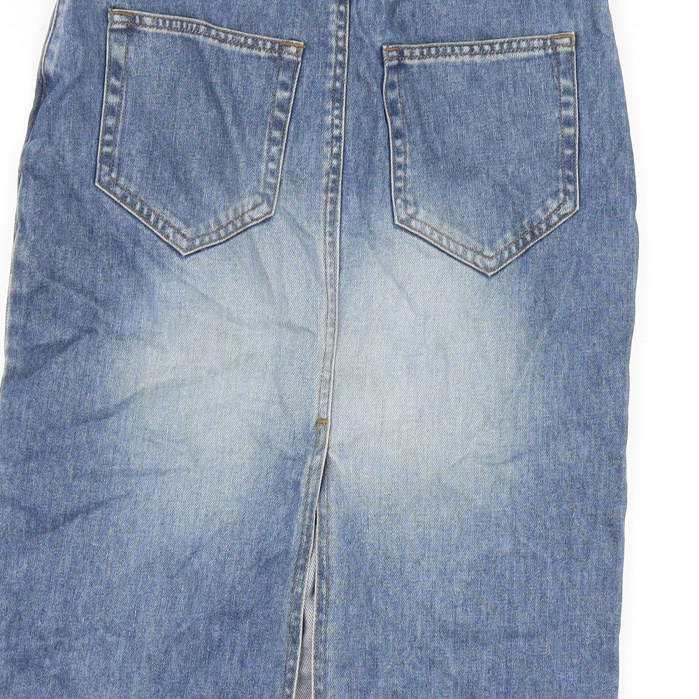 H&M Womens Blue Cotton Straight & Pencil Skirt Size 8 Zip