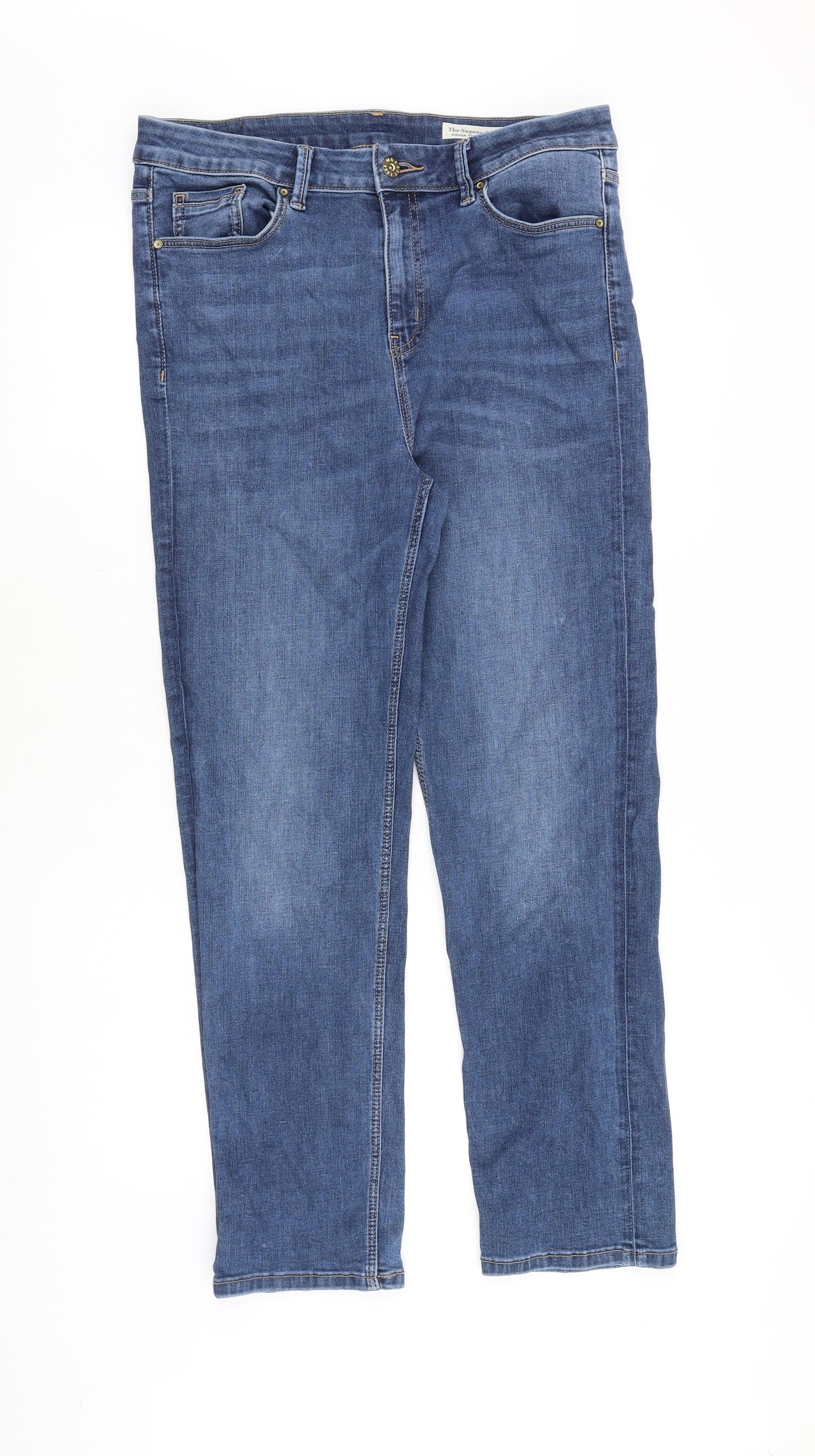 Marks and Spencer Womens Blue Cotton Straight Jeans Size 14 Regular Zip