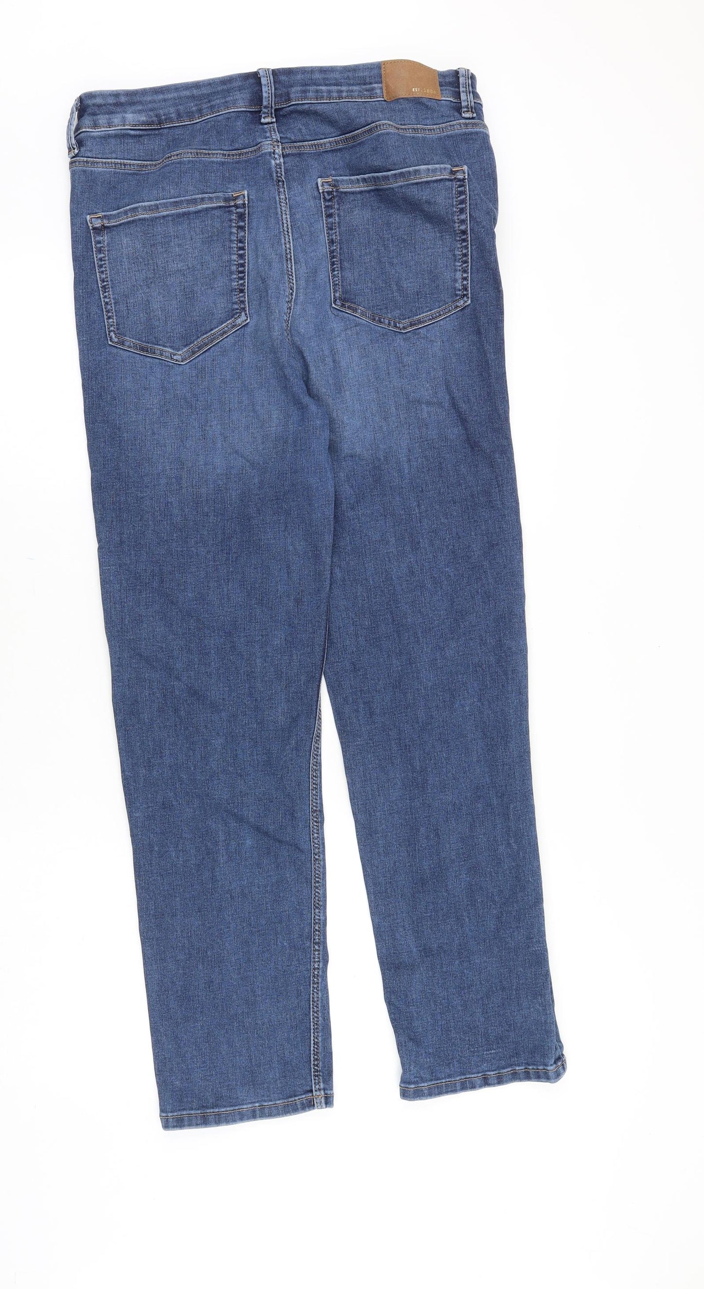 Marks and Spencer Womens Blue Cotton Straight Jeans Size 14 Regular Zip