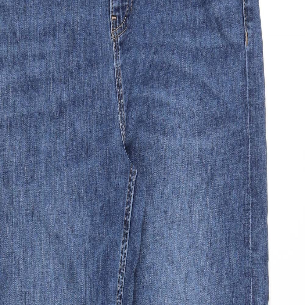 Marks and Spencer Womens Blue Cotton Straight Jeans Size 14 Regular Zip