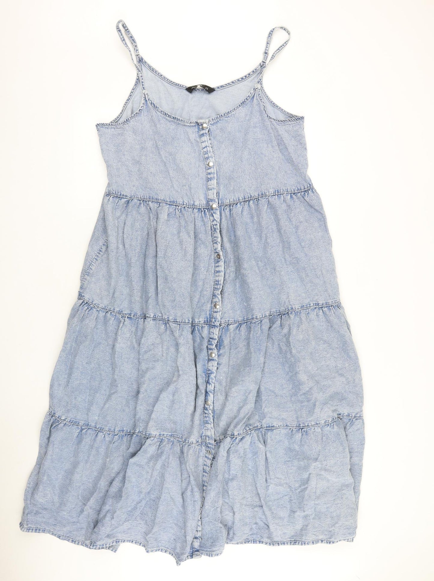F&F Womens Blue Cotton Slip Dress Size 18 Scoop Neck Snap