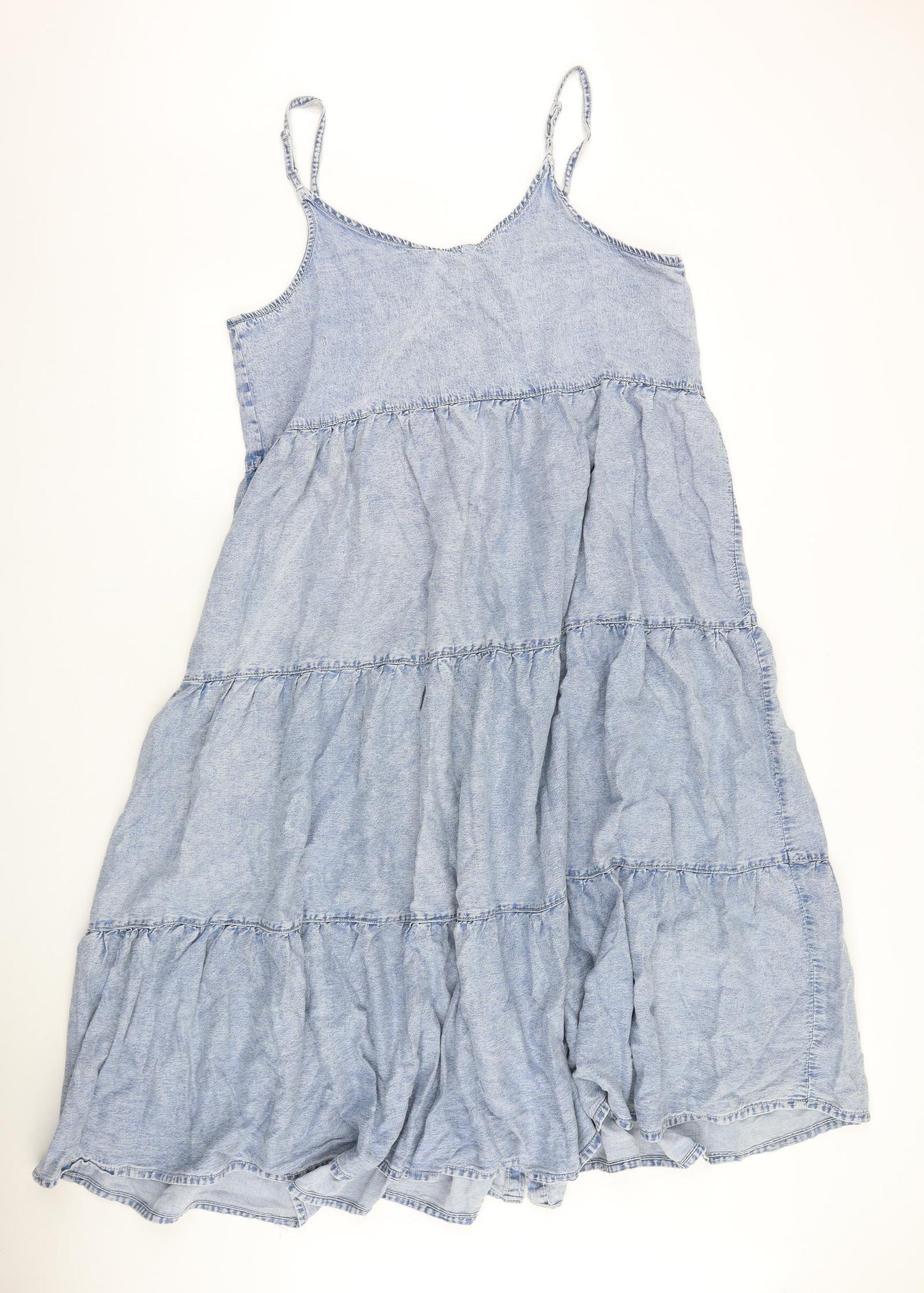 F&F Womens Blue Cotton Slip Dress Size 18 Scoop Neck Snap
