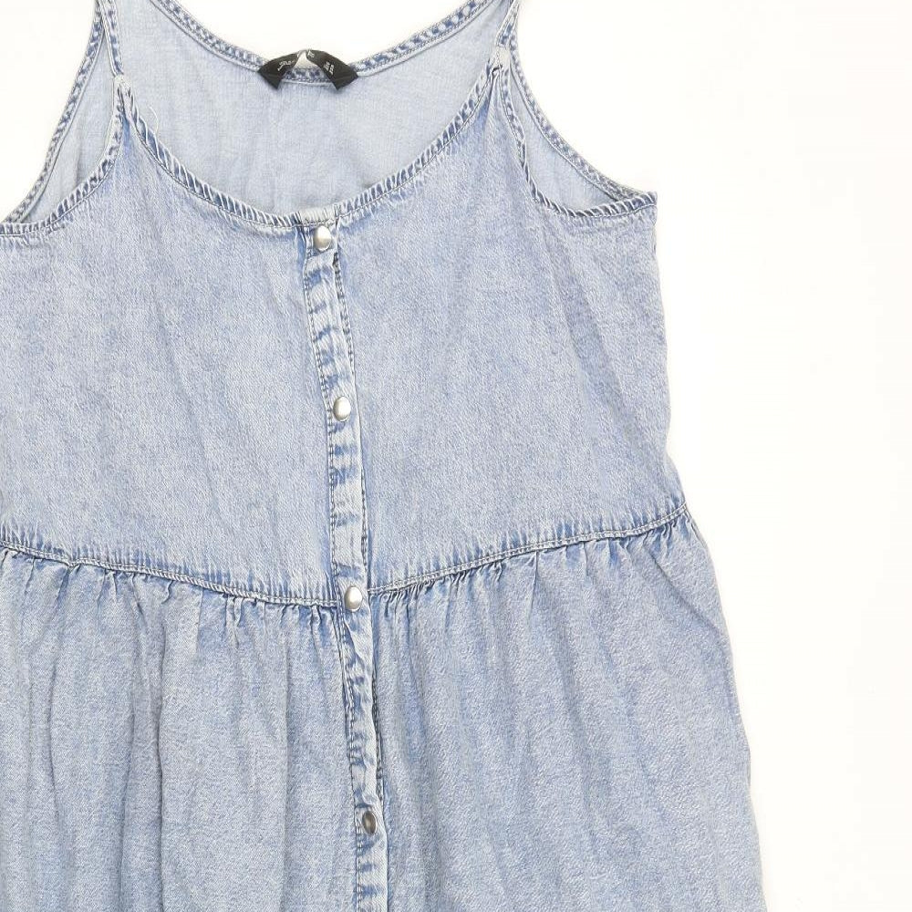 F&F Womens Blue Cotton Slip Dress Size 18 Scoop Neck Snap