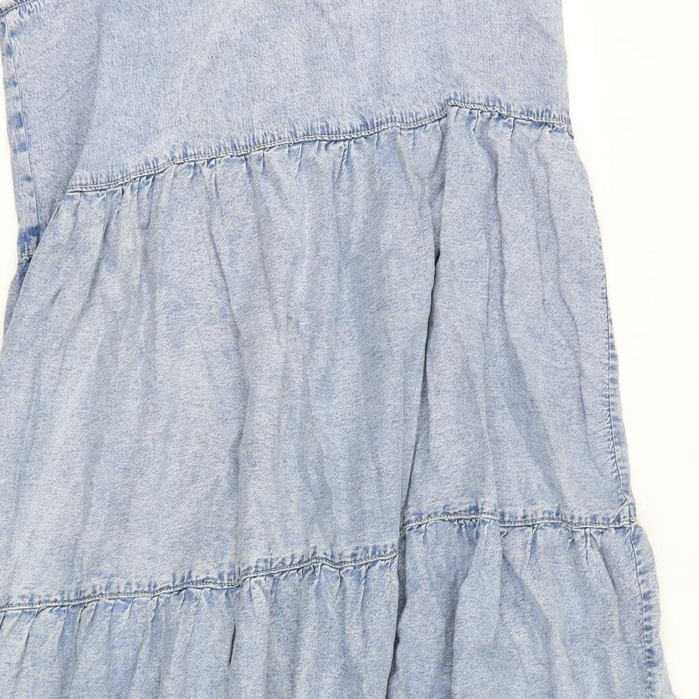 F&F Womens Blue Cotton Slip Dress Size 18 Scoop Neck Snap