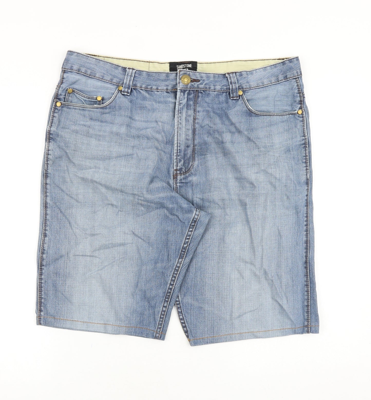 Sandstone Mens Blue Cotton Biker Shorts Size 36 in Regular Zip