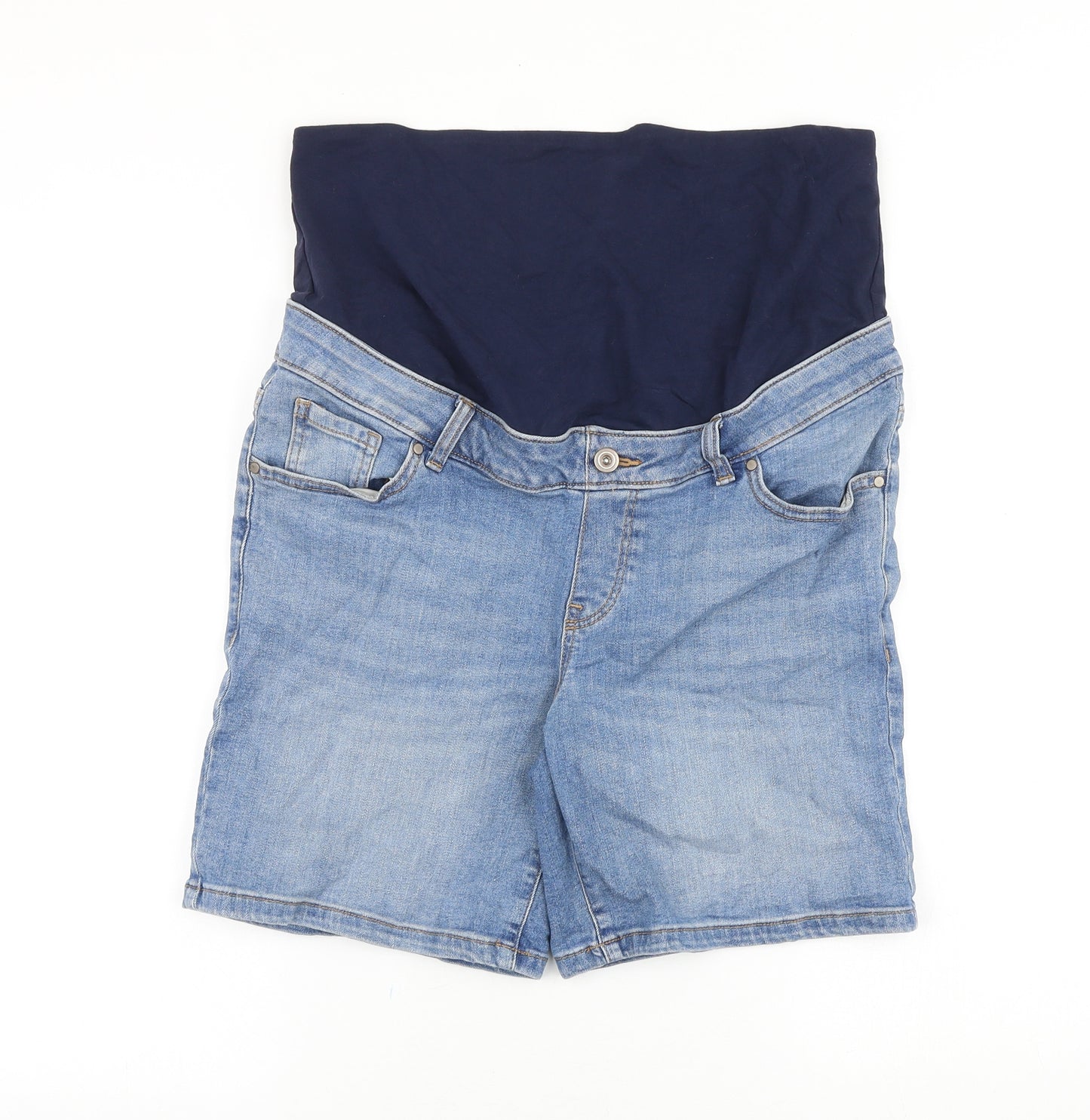 TU Womens Blue Cotton Boyfriend Shorts Size 14 Regular Zip
