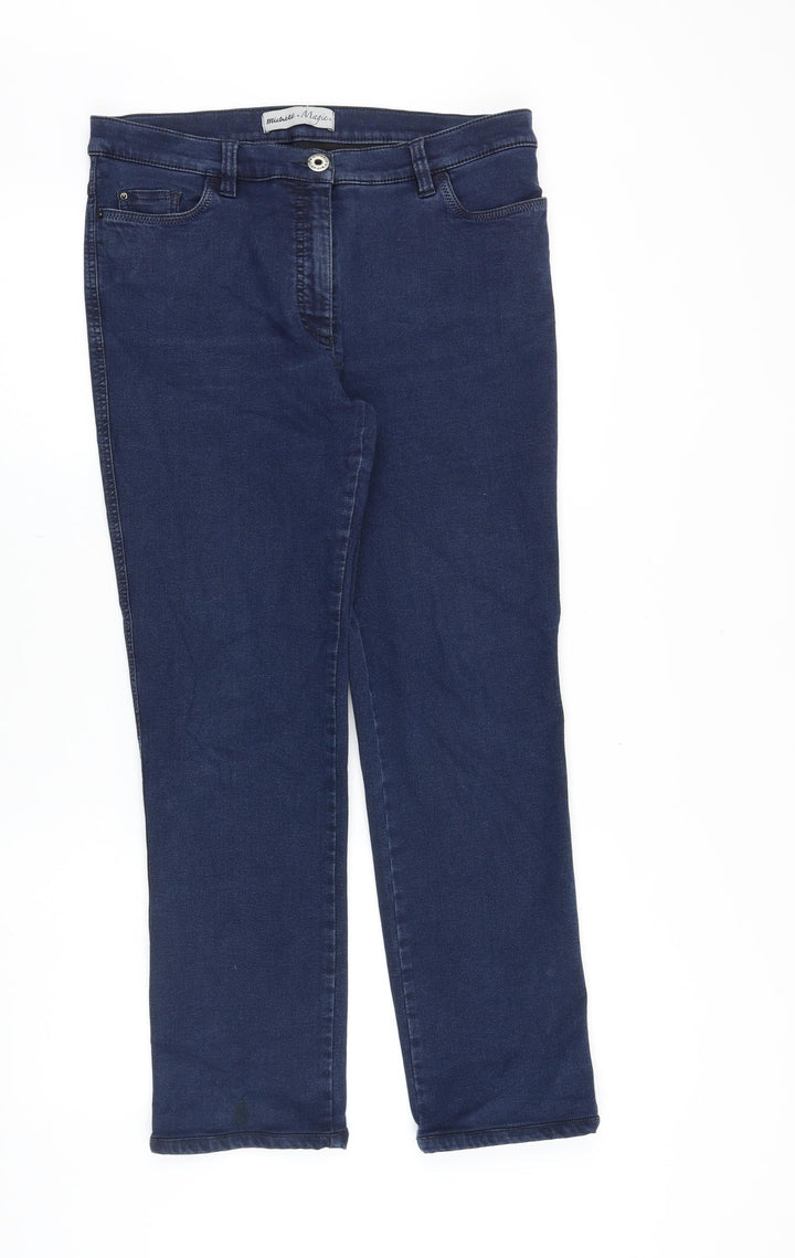 Preworn Womens Blue Cotton Straight Jeans Size 34 in Regular Zip