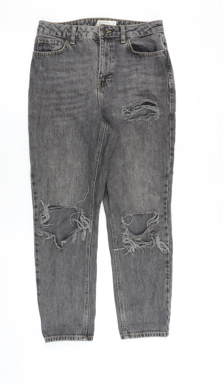 Topshop Womens Grey Cotton Mom Jeans Size 28 in Regular Zip